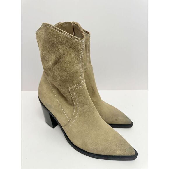 BP. Surina Western Boot in Tan Smoke Size 5.5 Leather Block Heel Pointed Toe - Picture 2 of 11
